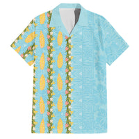 Hawaii Shell Tiare Anthurium Heliconia Lei Family Matching Summer Maxi Dress and Hawaiian Shirt With Tapa Pattern Baby Blue