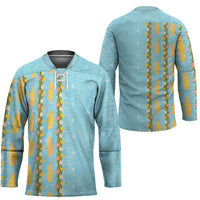 Hawaii Shell Tiare Anthurium Heliconia Lei Hockey Jersey With Tapa Pattern Baby Blue
