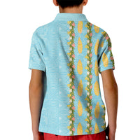 Hawaii Shell Tiare Anthurium Heliconia Lei Kid Polo Shirt With Tapa Pattern Baby Blue