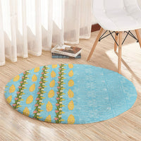 Hawaii Shell Tiare Anthurium Heliconia Lei Round Carpet With Tapa Pattern Baby Blue