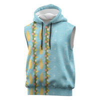 Hawaii Shell Tiare Anthurium Heliconia Lei Sleeveless Hoodie With Tapa Pattern Baby Blue