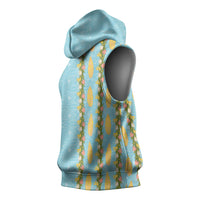 Hawaii Shell Tiare Anthurium Heliconia Lei Sleeveless Hoodie With Tapa Pattern Baby Blue