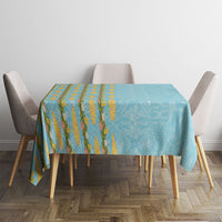 Hawaii Shell Tiare Anthurium Heliconia Lei Tablecloth With Tapa Pattern Baby Blue