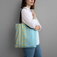 Hawaii Shell Tiare Anthurium Heliconia Lei Tote Bag With Tapa Pattern Baby Blue