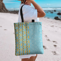 Hawaii Shell Tiare Anthurium Heliconia Lei Tote Bag With Tapa Pattern Baby Blue