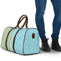 Hawaii Shell Tiare Anthurium Heliconia Lei Travel Bag With Tapa Pattern Baby Blue