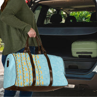 Hawaii Shell Tiare Anthurium Heliconia Lei Travel Bag With Tapa Pattern Baby Blue