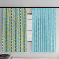 Hawaii Shell Tiare Anthurium Heliconia Lei Window Curtain With Tapa Pattern Baby Blue