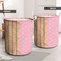 Hawaii Shell Tiare Anthurium Heliconia Lei Laundry Basket With Tapa Pattern Baby Pink