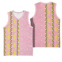 Hawaii Shell Tiare Anthurium Heliconia Lei Basketball Jersey With Tapa Pattern Baby Pink