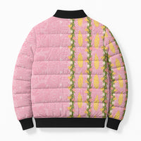 Hawaii Shell Tiare Anthurium Heliconia Lei Bomber Puffer Jacket With Tapa Pattern Baby Pink