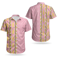 Hawaii Shell Tiare Anthurium Heliconia Lei Couples Matching Mermaid Dress and Hawaiian Shirt With Tapa Pattern Baby Pink LT05 - Polynesian Pride