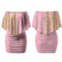 Hawaii Shell Tiare Anthurium Heliconia Lei Couples Matching Off Shoulder Short Dress and Hawaiian Shirt With Tapa Pattern Baby Pink LT05 - Polynesian Pride