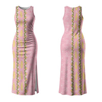 Hawaii Shell Tiare Anthurium Heliconia Lei Couples Matching Tank Maxi Dress and Hawaiian Shirt With Tapa Pattern Baby Pink LT05 - Polynesian Pride