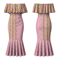 Hawaii Shell Tiare Anthurium Heliconia Lei Family Matching Mermaid Dress and Hawaiian Shirt With Tapa Pattern Baby Pink LT05 Mom's Dress Pink - Polynesian Pride