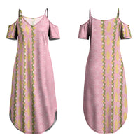 Hawaii Shell Tiare Anthurium Heliconia Lei Family Matching Summer Maxi Dress and Hawaiian Shirt With Tapa Pattern Baby Pink LT05 Mom's Dress Pink - Polynesian Pride