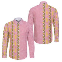 Hawaii Shell Tiare Anthurium Heliconia Lei Family Matching Summer Maxi Dress and Hawaiian Shirt With Tapa Pattern Baby Pink LT05 Dad's Shirt - Long Sleeve Pink - Polynesian Pride