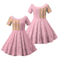 Hawaii Shell Tiare Anthurium Heliconia Lei Family Matching Summer Maxi Dress and Hawaiian Shirt With Tapa Pattern Baby Pink LT05 Daughter's Dress Pink - Polynesian Pride