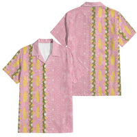 Hawaii Shell Tiare Anthurium Heliconia Lei Family Matching Tank Maxi Dress and Hawaiian Shirt With Tapa Pattern Baby Pink LT05 Dad's Shirt - Short Sleeve Pink - Polynesian Pride