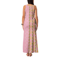Hawaii Shell Tiare Anthurium Heliconia Lei Family Matching Tank Maxi Dress and Hawaiian Shirt With Tapa Pattern Baby Pink
