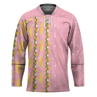 Hawaii Shell Tiare Anthurium Heliconia Lei Hockey Jersey With Tapa Pattern Baby Pink