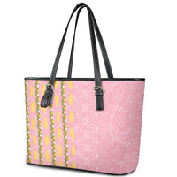 Hawaii Shell Tiare Anthurium Heliconia Lei Leather Tote Bag With Tapa Pattern Baby Pink