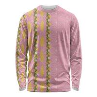 Hawaii Shell Tiare Anthurium Heliconia Lei Long Sleeve Shirt With Tapa Pattern Baby Pink