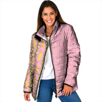 Hawaii Shell Tiare Anthurium Heliconia Lei Padded Jacket With Tapa Pattern Baby Pink