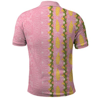 Hawaii Shell Tiare Anthurium Heliconia Lei Polo Shirt With Tapa Pattern Baby Pink