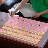 Hawaii Shell Tiare Anthurium Heliconia Lei Puzzle With Tapa Pattern Baby Pink