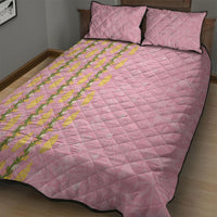 Hawaii Shell Tiare Anthurium Heliconia Lei Quilt Bed Set With Tapa Pattern Baby Pink
