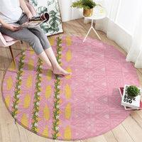 Hawaii Shell Tiare Anthurium Heliconia Lei Round Carpet With Tapa Pattern Baby Pink