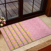 Hawaii Shell Tiare Anthurium Heliconia Lei Rubber Doormat With Tapa Pattern Baby Pink