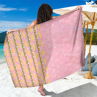 Hawaii Shell Tiare Anthurium Heliconia Lei Sarong With Tapa Pattern Baby Pink