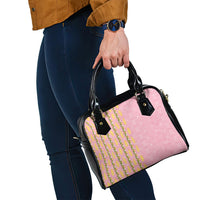 Hawaii Shell Tiare Anthurium Heliconia Lei Shoulder Handbag With Tapa Pattern Baby Pink