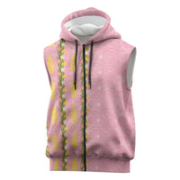 Hawaii Shell Tiare Anthurium Heliconia Lei Sleeveless Zip Hoodie With Tapa Pattern Baby Pink