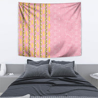 Hawaii Shell Tiare Anthurium Heliconia Lei Tapestry With Tapa Pattern Baby Pink