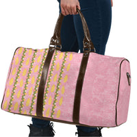 Hawaii Shell Tiare Anthurium Heliconia Lei Travel Bag With Tapa Pattern Baby Pink