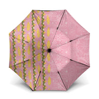 Hawaii Shell Tiare Anthurium Heliconia Lei Umbrella With Tapa Pattern Baby Pink