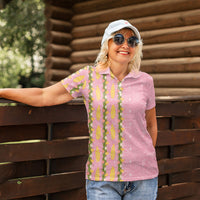 Hawaii Shell Tiare Anthurium Heliconia Lei Women Polo Shirt With Tapa Pattern Baby Pink