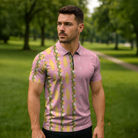 Hawaii Shell Tiare Anthurium Heliconia Lei Zipper Polo Shirt With Tapa Pattern Baby Pink