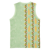Hawaii Shell Tiare Anthurium Heliconia Lei Basketball Jersey With Tapa Pattern Baby Green