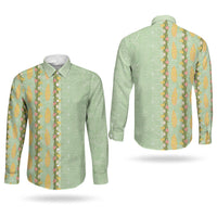 Hawaii Shell Tiare Anthurium Heliconia Lei Couples Matching Puletasi and Long Sleeve Button Shirt With Tapa Pattern Baby Green LT05 - Polynesian Pride