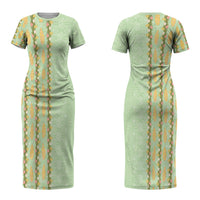 Hawaii Shell Tiare Anthurium Heliconia Lei Couples Matching Short Sleeve Bodycon Dress and Hawaiian Shirt With Tapa Pattern Baby Green LT05 - Polynesian Pride