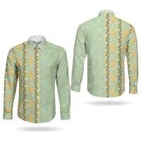 Hawaii Shell Tiare Anthurium Heliconia Lei Couples Matching Summer Maxi Dress and Long Sleeve Button Shirt With Tapa Pattern Baby Green LT05 - Polynesian Pride