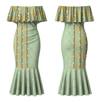 Hawaii Shell Tiare Anthurium Heliconia Lei Family Matching Mermaid Dress and Hawaiian Shirt With Tapa Pattern Baby Green LT05 Mom's Dress Green - Polynesian Pride