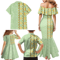 Hawaii Shell Tiare Anthurium Heliconia Lei Family Matching Mermaid Dress and Hawaiian Shirt With Tapa Pattern Baby Green