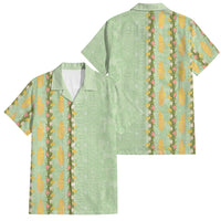 Hawaii Shell Tiare Anthurium Heliconia Lei Family Matching Puletasi and Hawaiian Shirt With Tapa Pattern Baby Green LT05 Dad's Shirt - Short Sleeve Green - Polynesian Pride