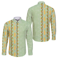 Hawaii Shell Tiare Anthurium Heliconia Lei Family Matching Puletasi and Hawaiian Shirt With Tapa Pattern Baby Green LT05 Dad's Shirt - Long Sleeve Green - Polynesian Pride