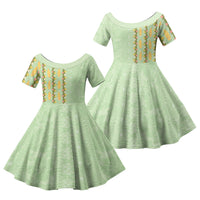 Hawaii Shell Tiare Anthurium Heliconia Lei Family Matching Puletasi and Hawaiian Shirt With Tapa Pattern Baby Green LT05 Daughter's Dress Green - Polynesian Pride